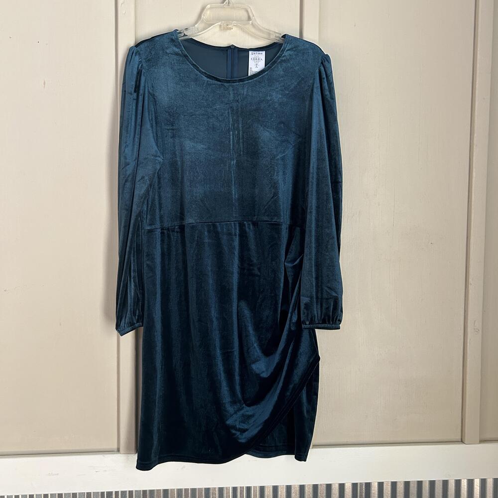 NWT Serra Velvet Dress Womens Large Green Ruched Long Sleeve Shift Party Stretch